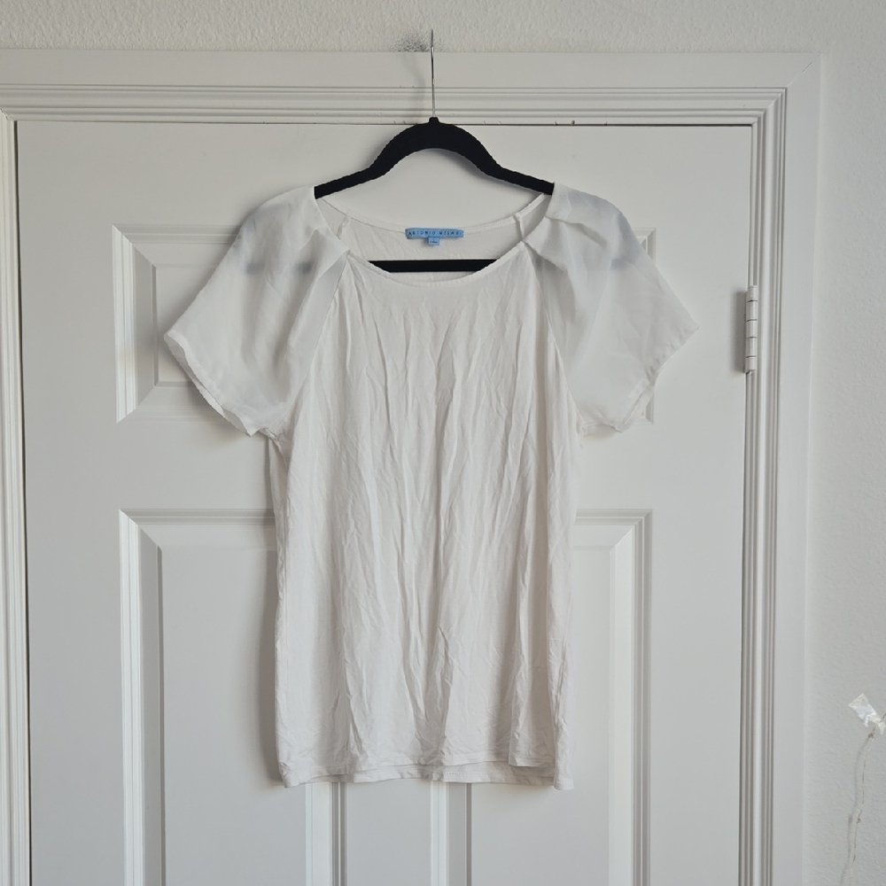 ANTONIO MELANI White Short-Sleeve Scoop Neck Blouse